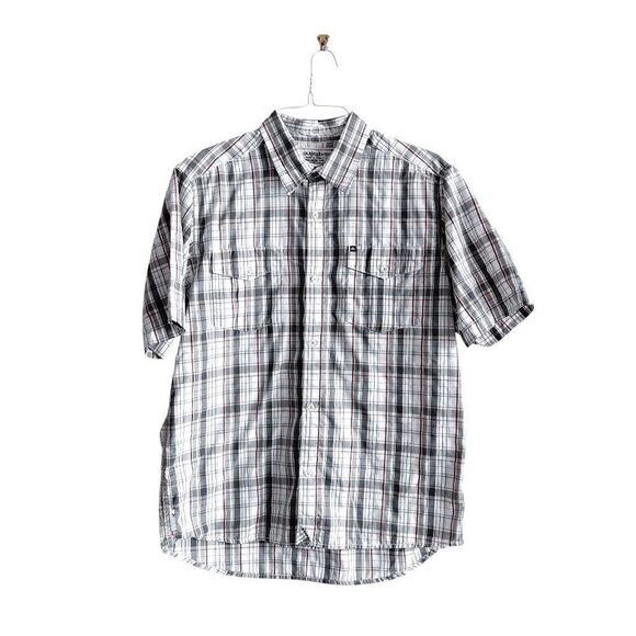 Quiksilver Mens Short Sleeve Button-Down Shirt Plaid Gray White Size Medium - Picture 1 of 6